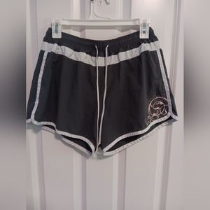 Athleta Pull On Shorts Medium Womens Grey White Elastic Waist Lined Athleisure